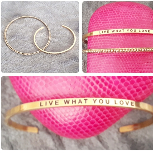Mantraband Cuff Bracelet Live What You Love + One Beaded Gold Tone Bangle - Picture 12 of 12